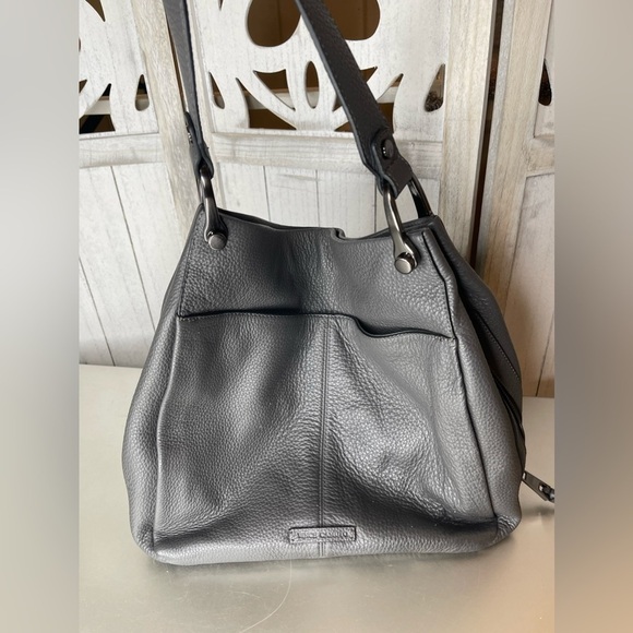 Vince Camuto Gray Pebbled Leather Boho Tote Bag Purse Zip Closure - Picture 1 of 10